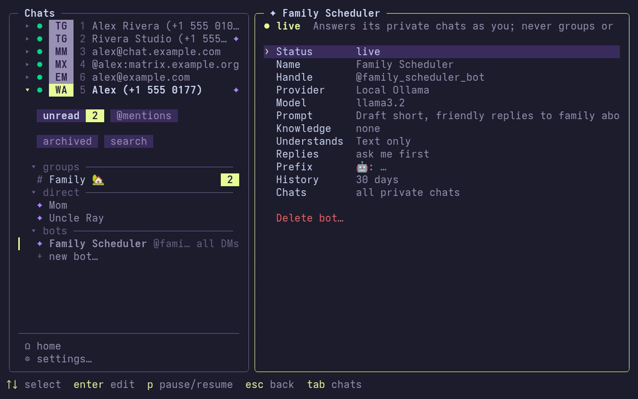 A bot's settings